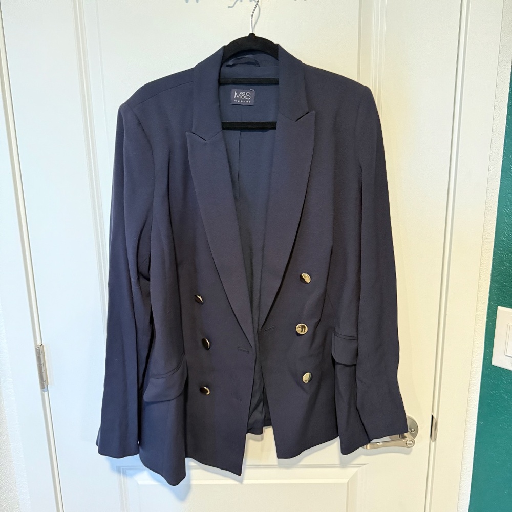 M&S Double Breasted Blazer - Navy Sz UK20 US16